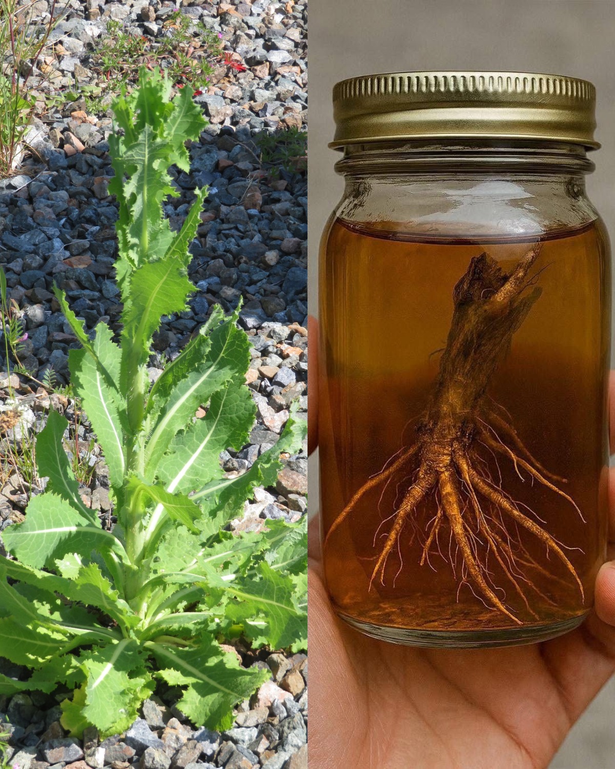 Planta verde con raíz en frasco